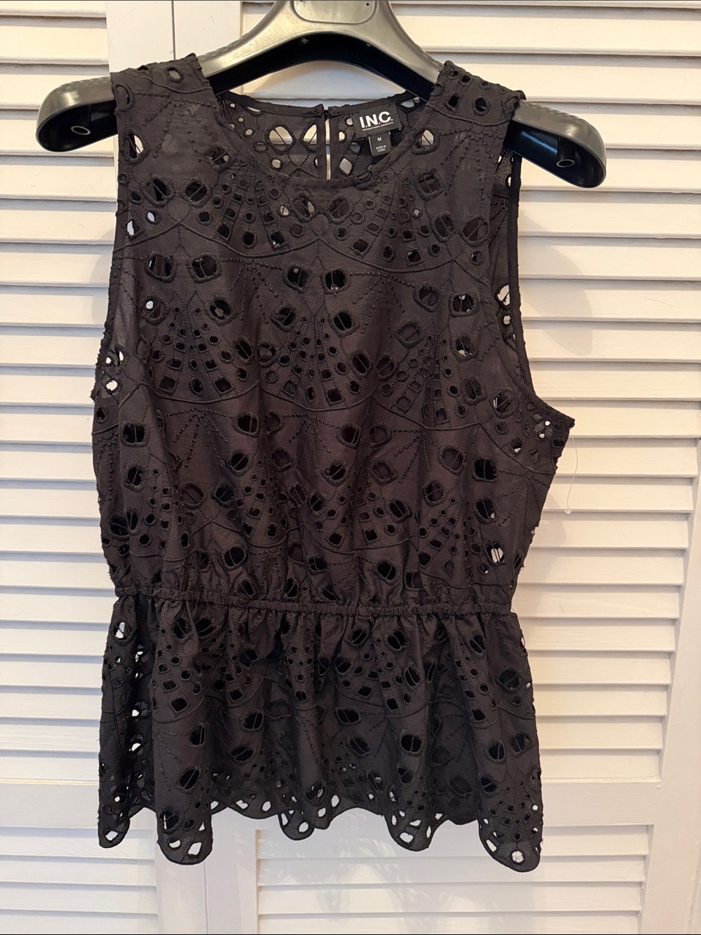 New INC International Concepts Black Eyelet Peplum Tank Top M
